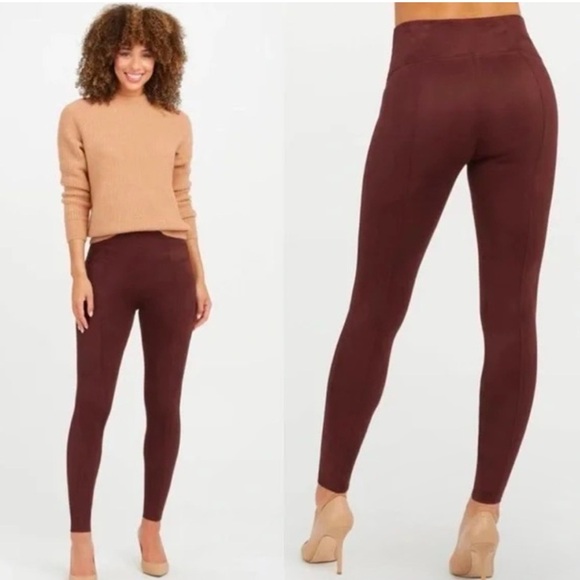 SPANX The Faux Suede Burgundy Legging Pants - Picture 1 of 7